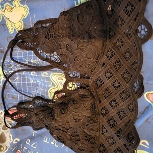 Gothic Emo Scene Black Crochet Lace Bralette One Size